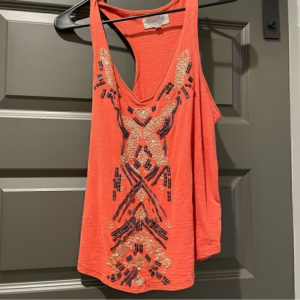 Beaded Orange Tank Top
